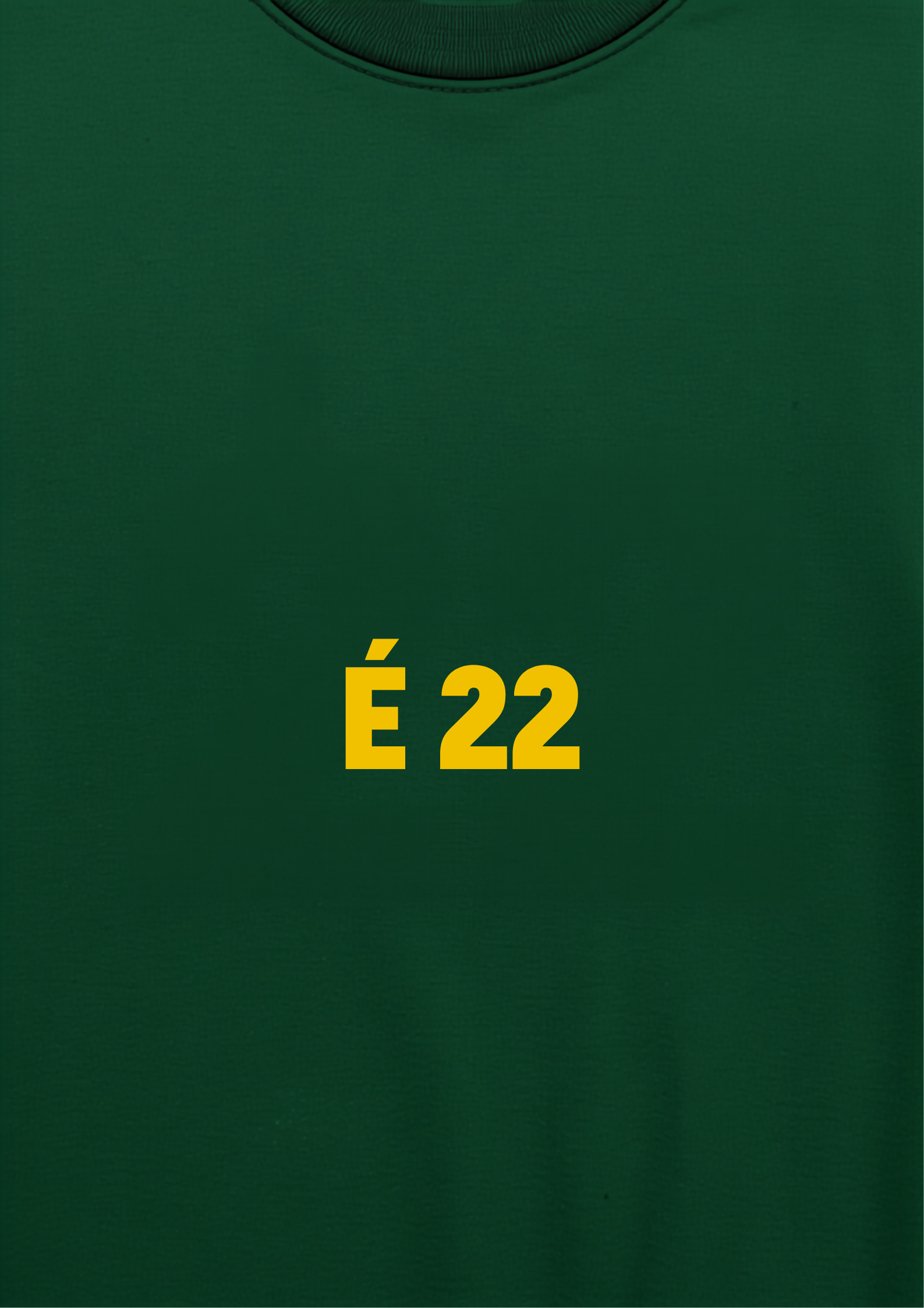 Estampa É 22 — camiseta verde com tipografia amarela